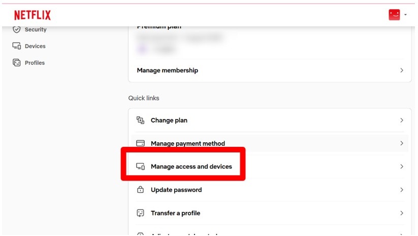  Manage Access and Devices page